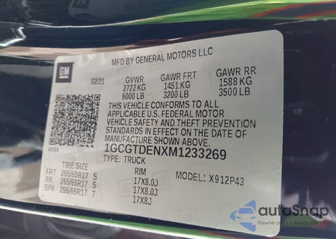 2021 Chevrolet Colorado 4Wd Short Box Z71 z USA, uszkodzony, nr VIN 1GCGTDENXM1233269